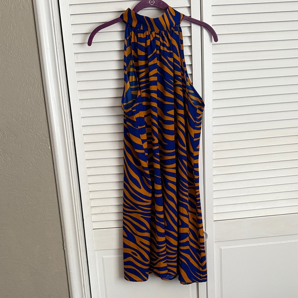 Stylish Blue and Orange Zebra Print Halter Dress